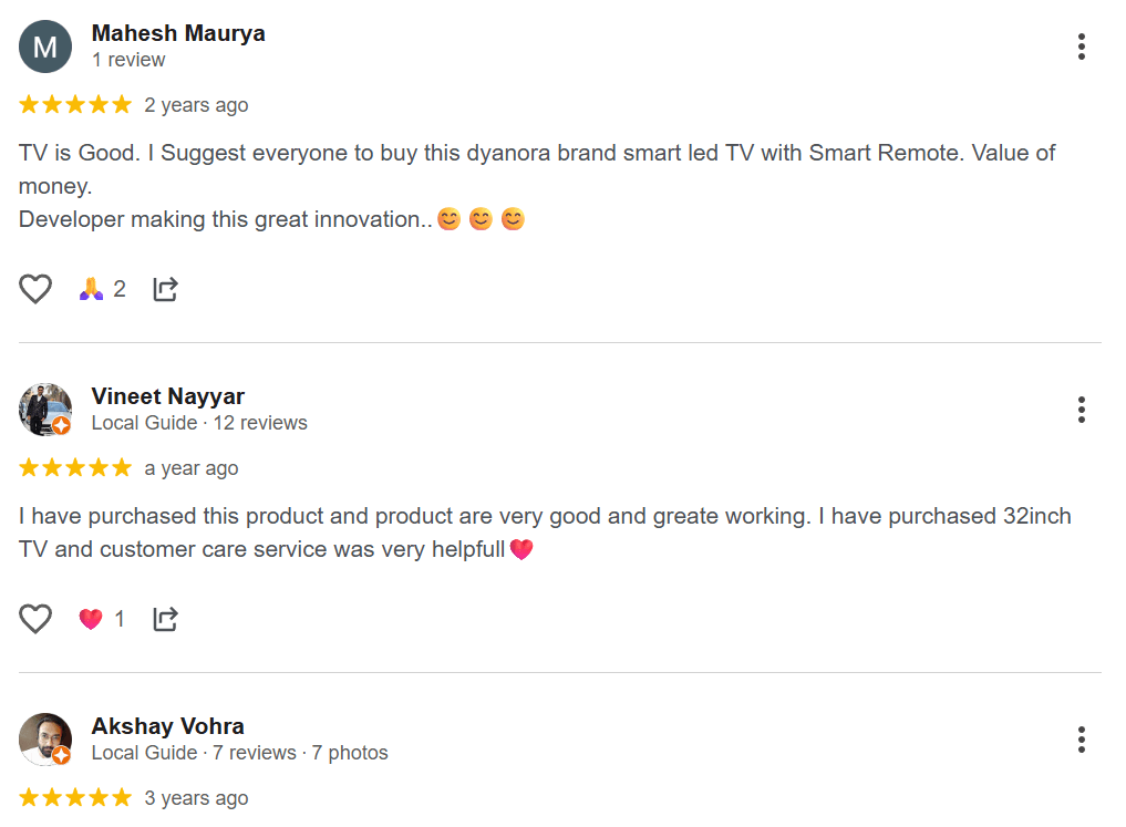 Trusted user reviews for Dyanora Smart LED TVs.