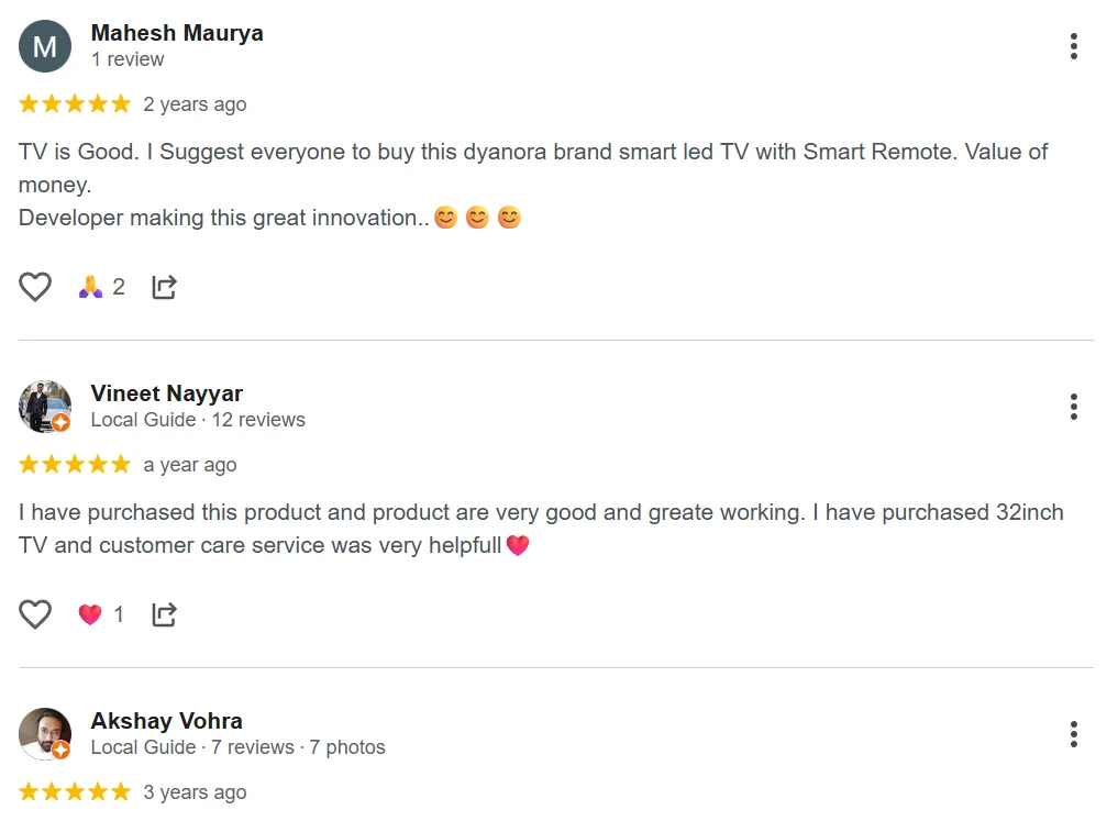 Trusted user reviews for Dyanora Smart LED TVs.