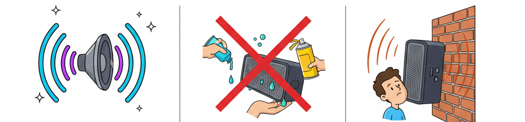 Three common mistakes to avoid when a Bluetooth speaker malfunctions: playing cleaner sound at max volume, using liquids/harsh chemicals, and ignoring placement near a wall